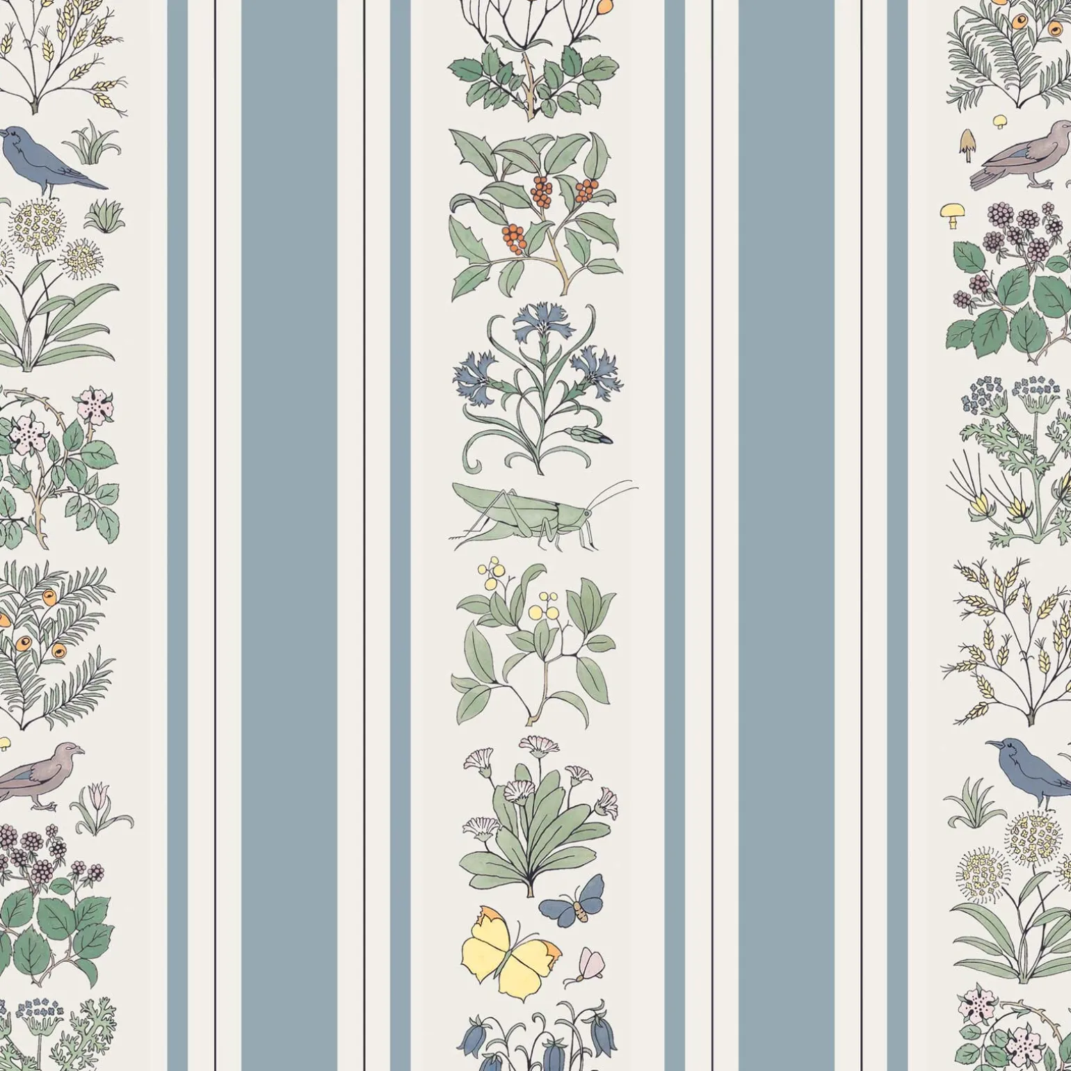 VOYSEY'S GARDEN Wallpaper - Off White & Ether Stripe